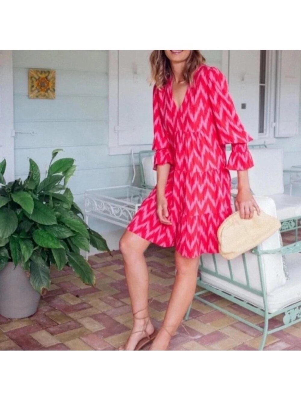 Tuckernuck Pomander Place Dress Sz M Hot Pink Ikat Kenzo Tiered Swing Skirt